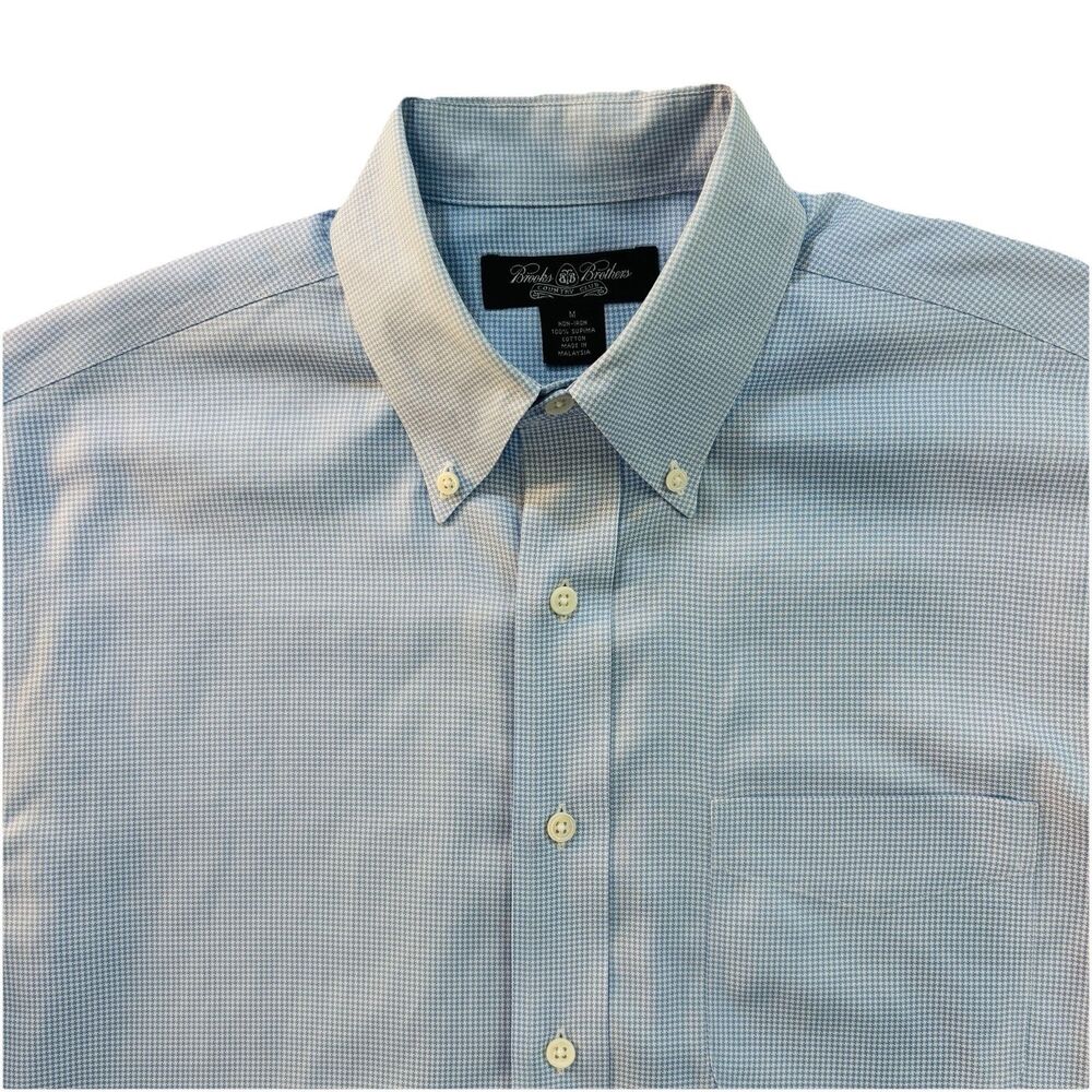 Brooks Brothers Country Club Men’s M Blue Mini Check Non Iron Casual Dress Shirt